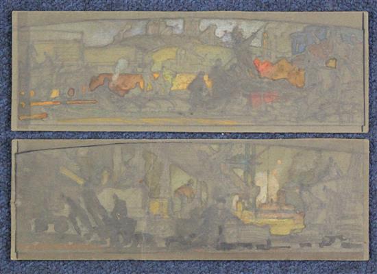 Frank Brangwyn (1867-1956) Studies for a colliery mural, 3 x 9in., unframed